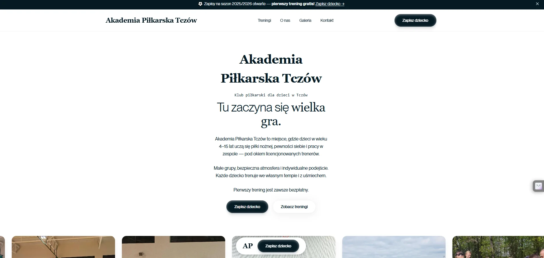 Strona edukacyjna Akademia Tczów — nowoczesna platforma kursów i materiałów szkoleniowych zbudowana w Astro.
