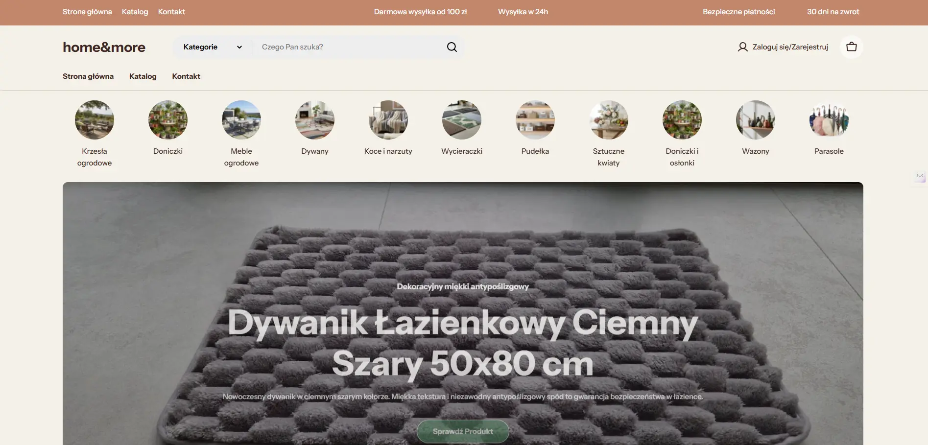 Strona sklepu z meblami ogrodowymi Home&More — polska wersja językowa z pełną ofertą produktową i szybką ścieżką zakupu.